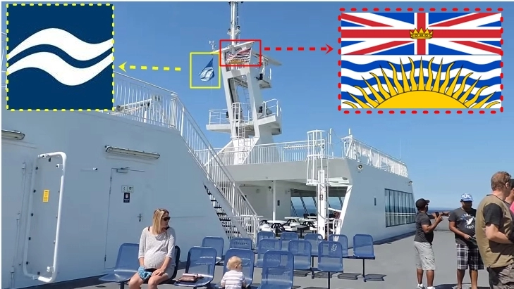 Η σημαία της ακτοπλοϊκής εταιρίας (BC Ferries) και η σημαία της Βρετανικής Κολομβίας.