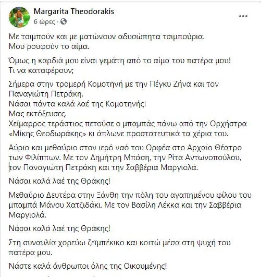 Μαργαρίτα Θεοδωράκη ανάρτηση 